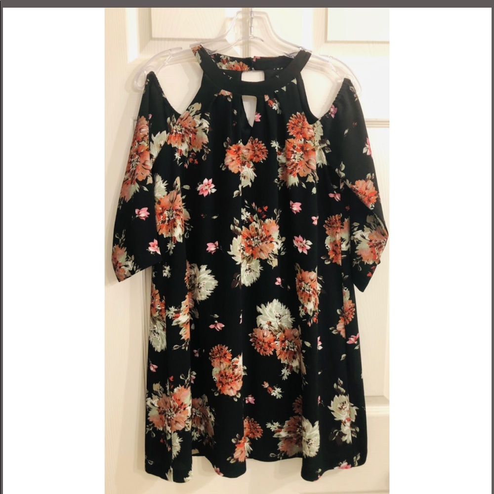 Pink rose floral cold shoulder dress